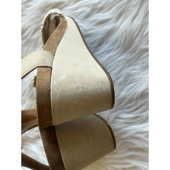 Lucky Brand Women’s Size 10 Kierlo Ankle Strap Wedge Sandals Ivory Knit Leather - Picture 6 of 9